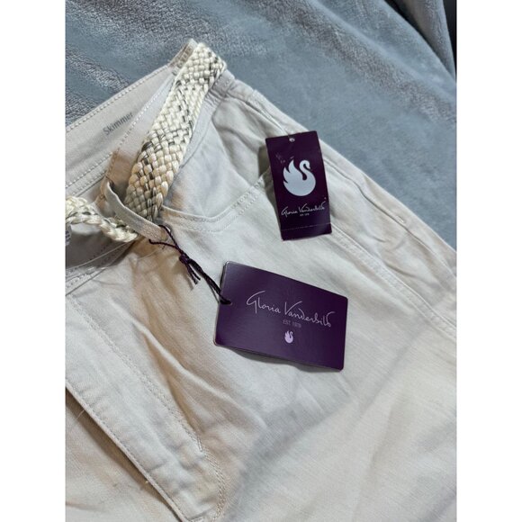 Gloria Vanderbilt Womens Beige Capri Pants Size 16 With Woven Belt & Button Acce - Picture 8 of 15